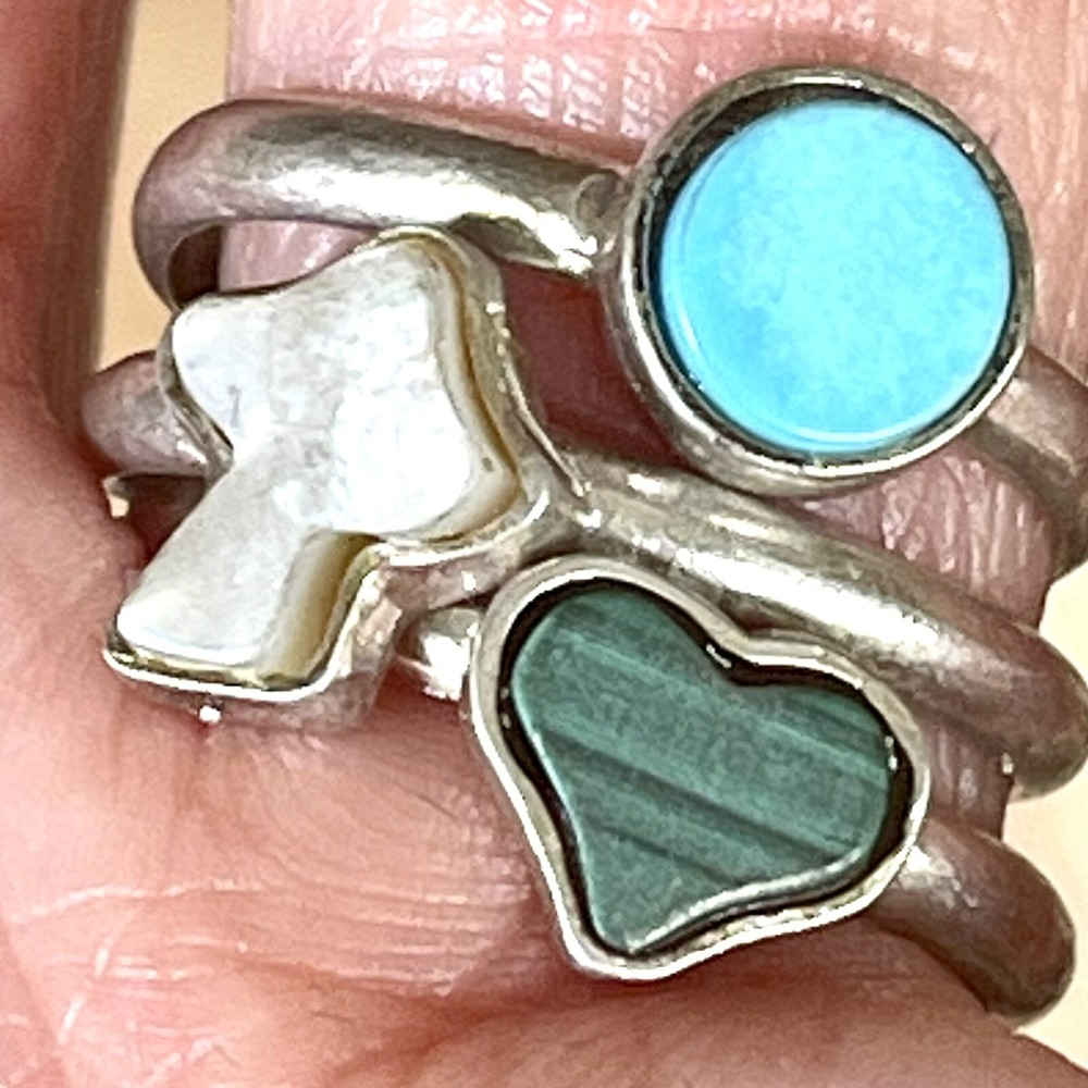 VTG 1960s‎ Turquoise Mushroom Ring Lot Sz 7 Stackable Sterling Heart 2